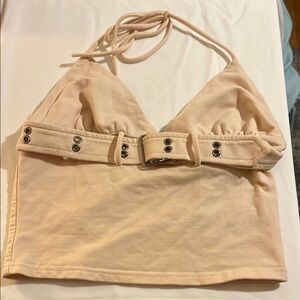 Beige Halter Top with Belt Detail